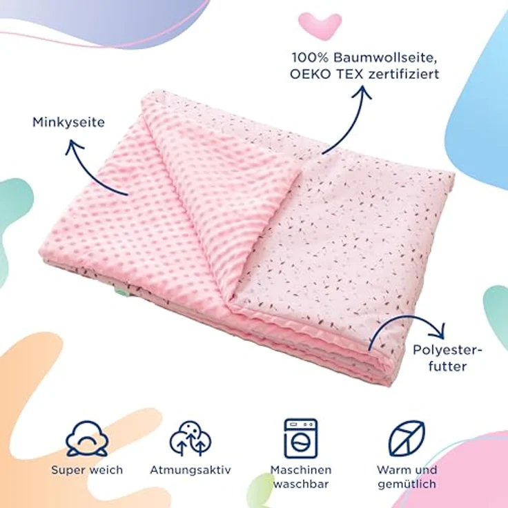 SUPERBE BEBE Baby und Kinderdecke aus weicher Oeko-Tex Baumwolle - 75x100 cm Babydecke für Kinder in 10 Farben - Kuscheldecke Geschenk für Mädchen oder Jungen Wendbar, Weich und Atmungsaktiv – Bild 3
