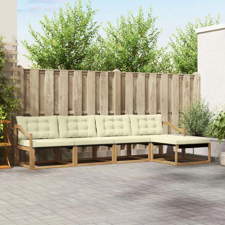 vidaXL Outdoor-Sofagarnitur 5 stk. 5-Sitzer Weiß und Creme 3388596