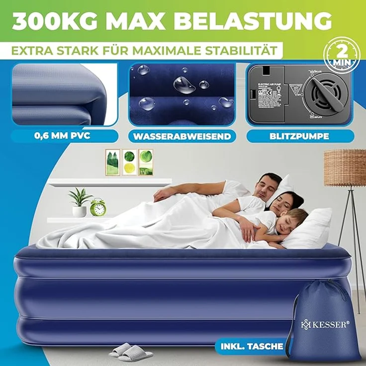 KESSER® Aufblasbare Matratze Luftbett Selbstaufblasend Gästebett mit eingebauter elektrischer Pumpe, Luftmatratze für Camping oder Heimgebrauch Mit Tasche, geeignet für 2 Person - 203 x 152,5 x 51 cm – Bild 4