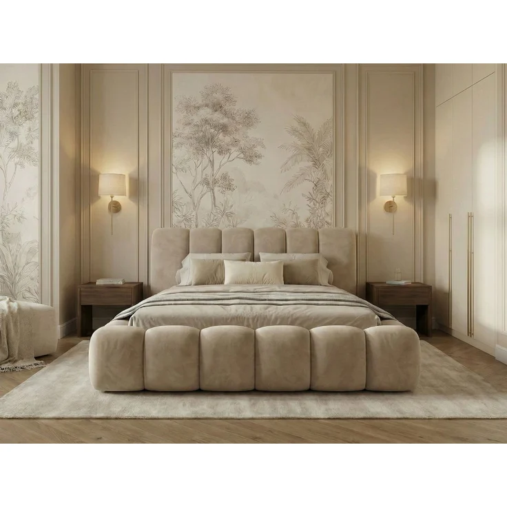 yourhouse24 Polsterbett DALLAS Slim Bubble-Design aus Samt, inkl. Bettkasten, Platzsparendes Chunky-Bett aus weichem Velours mit HDF-Boden – Bild 1