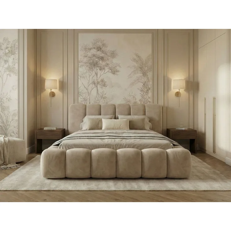 yourhouse24 Polsterbett DALLAS Slim Bubble-Design aus Samt, inkl. Bettkasten, Platzsparendes Chunky-Bett aus weichem Velours mit HDF-Boden