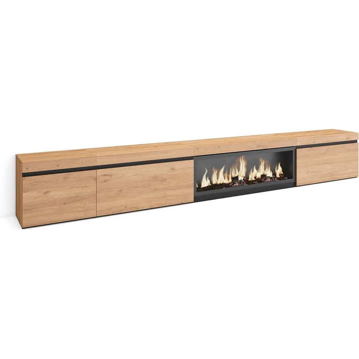 Skraut Home | TV-Schrank, Lowboard | für Wohnzimmer und Esszimmer | 317 x 45 x 35 cm | Elektrokamin XXL | Moderner Stil | Eiche – Bild 1