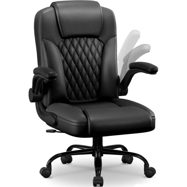 Homimaster Bürostuhl Ergonomisch, Kunstleder Schreibtischstuhl 90° Klappbaren Armlehnen (Schreibtisch Stuhl 90-120° Wippfunktion, Ergonomischer Bürostuhl mit Lendenwirbelstütze), Schreibstuhl Höhenverstellbar, 150kg Belastbar – Bild 1