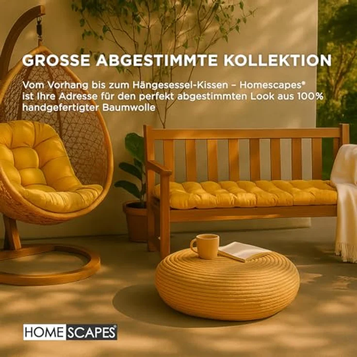 Homescapes Stuhlkissen 3er Bankauflage gelb 100% Baumwolle – Bild 11