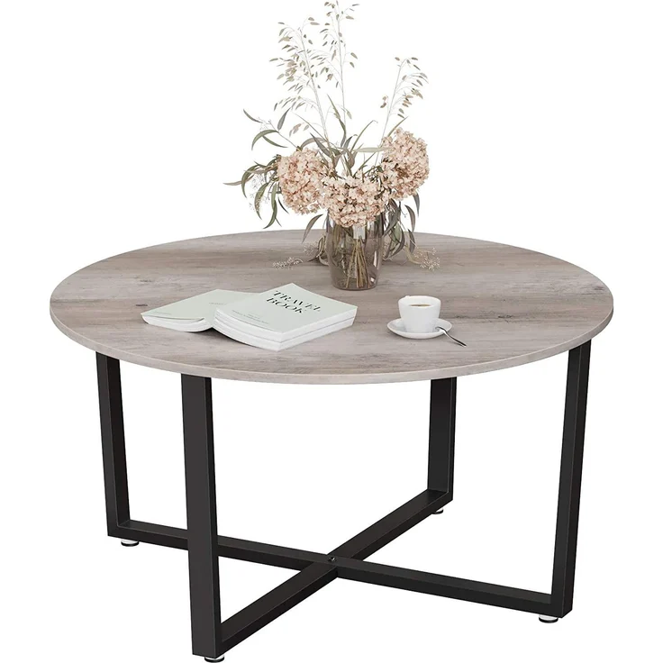 Vasagle Couchtisch rund, Wohnzimmertisch, Sofatisch, Kaffeetisch, stabiles Stahlgestell, einfacher Aufbau, Industrie-Design, Greige-schwarz LCT088B02 – Bild 8