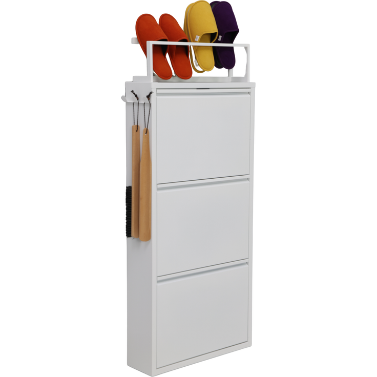 Schuhkipper mit Zubehör, Weiß, 3 Klappen 52x15x118,5 cm, Pantoffelregal, Hakenleiste – Bild 5