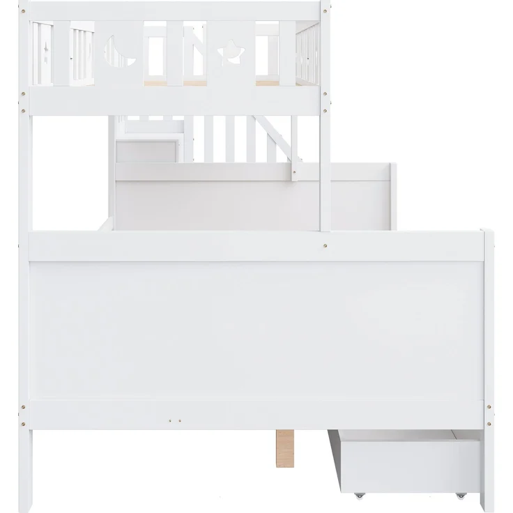 Kinder Etagenbett 90x200 & 140x200 mit Treppe, Stauraum, Schubladen, Leiterregal, platzsparendes Massivholz-Design für Kinderzimmer – Bild 9