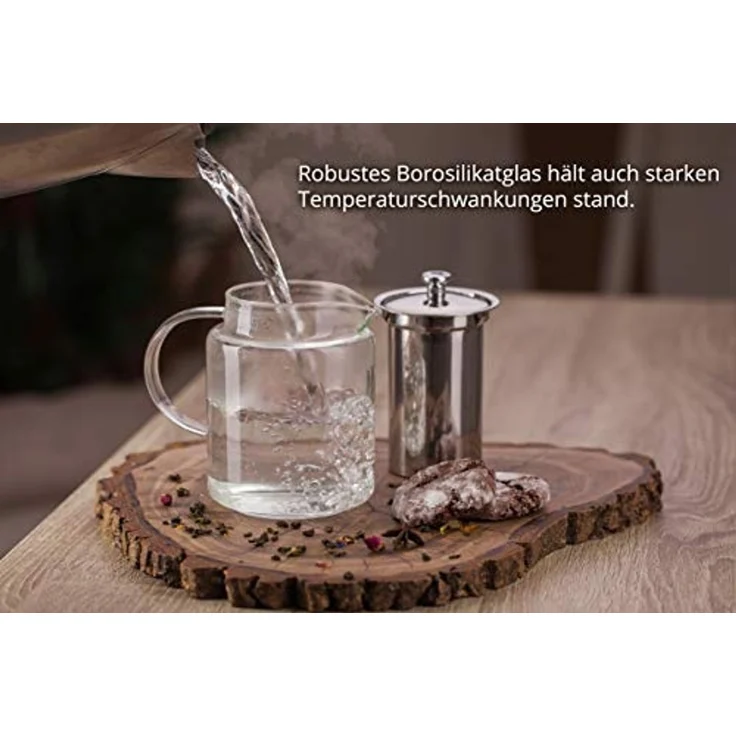 KVOTA Teekanne Glaskanne mit Edelstahl-Siebeinsatz und Deckel, 1L,Teebereiter, 1 l, (1-St), hochwertiges Borosilikatglas – Bild 3