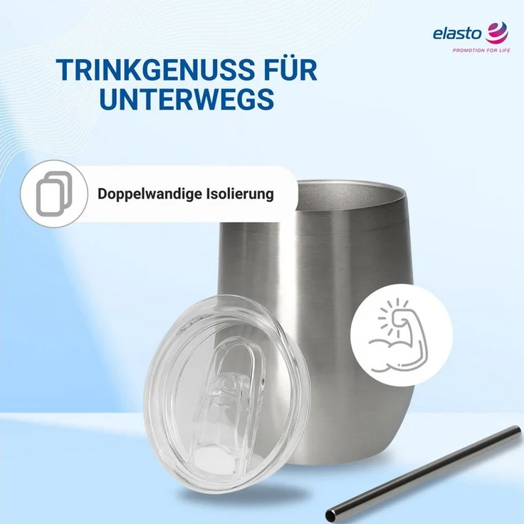 elasto Becher Weinbecher 350 ml Vinova Edelstahl Trinkbecher inkl. Strohhalm, robust, spülmaschinengeeignet, Sommer, Geschenk – Bild 3