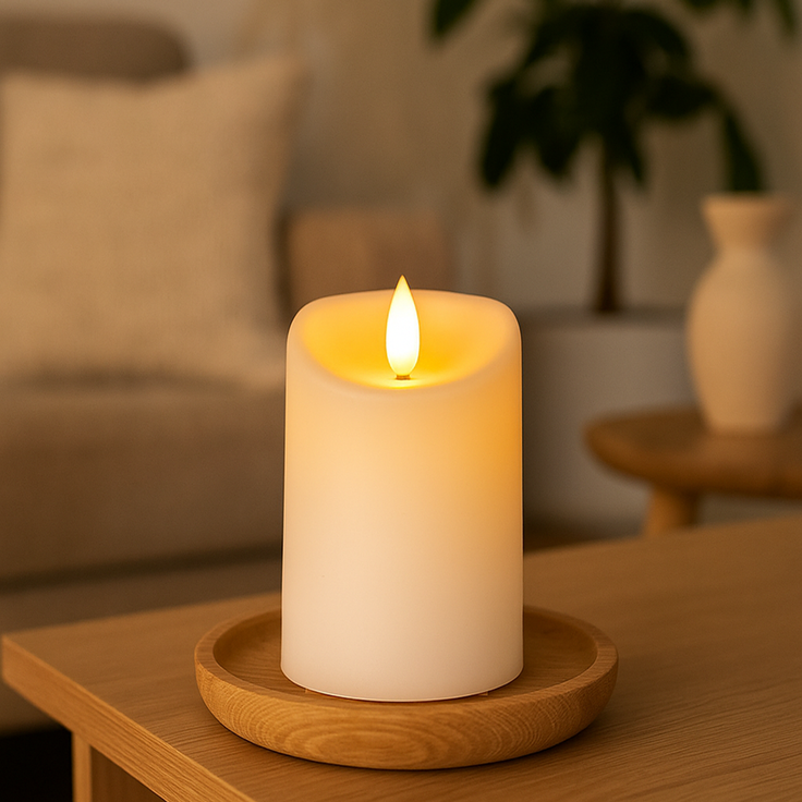 Star LED Stumpenkerze Flamme - Mit timer & Flackerlicht - Für Innen- & Außenbereich - Warmweißes Licht - 13 cm Hoch, IP44 - Weißer Kunststoff – Bild 4