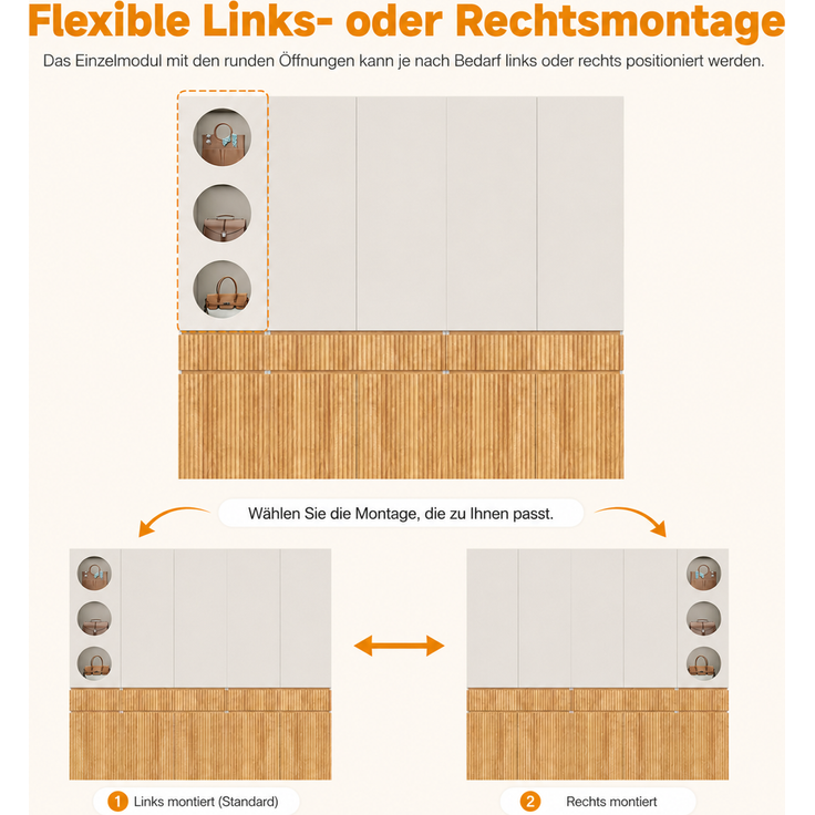 Drehtürenschrank 225 x 50 x 200 cm in heller Eichenoptik mit 10 Türen und 3 Schubladen – Bild 7
