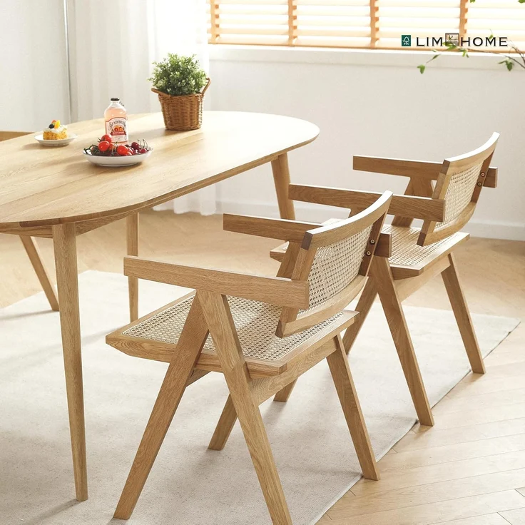 LIM HOME Esszimmerstuhl SW020/SW021 (Packung, 2 St), Eichenholzrahmen mit Sitzfläche aus Rattan, Montage erforderlich – Bild 1