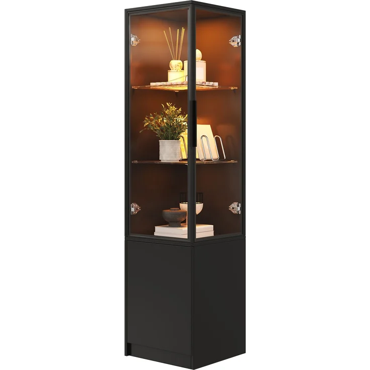 Flieks Eckschrank 40 x 40 x 160 cm, Vitrine mit gehärteten Glastüren, Aluminiumrahmen, LED-App-Steuerung, Schwarz – Bild 10