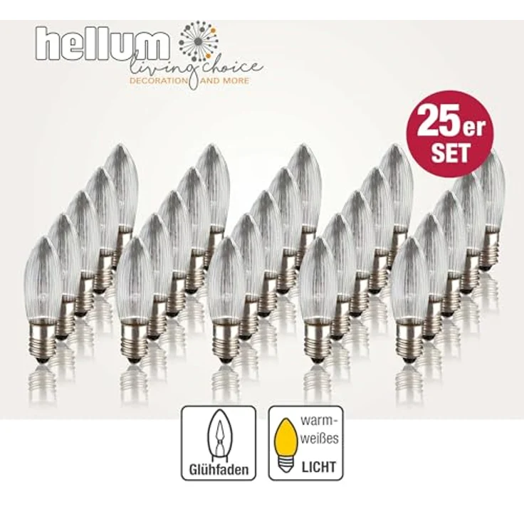 hellum Ersatz-Kerzen für Schwibbogen, 25 Stück 8V 3W Riffelkerze für Weihnachtsbaum Kerzen Lichterketten innen mit 30 Brennstellen, Birnen für Lichterbogen E10/ 8V/ 3W/ 22 Lumen 911114 – Bild 3