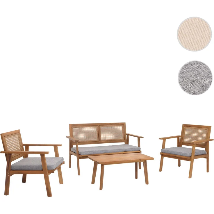 Garten-Garnitur HWC-N46, Lounge-Set Gartenlounge Bank Sessel Tisch, Holz Akazie MVG-zertifiziert ~ Kissen grau – Bild 10