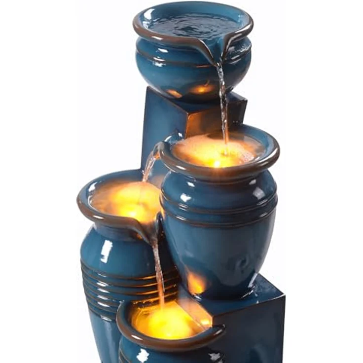 Teamson Home Gartenbrunnen Solarbrunnen in Schalenform Polyresin blau H73 cm – Bild 6