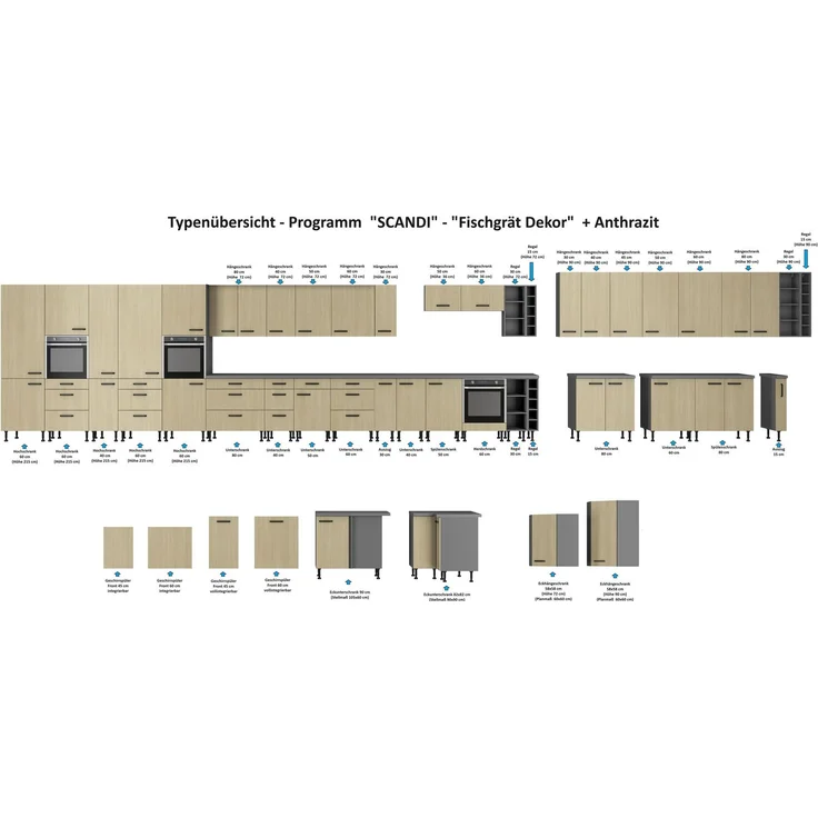 Küche SCANDI Hochschrank 60 cm Fischgrät Küchenzeile Küchenblock Einbauküche – Bild 6