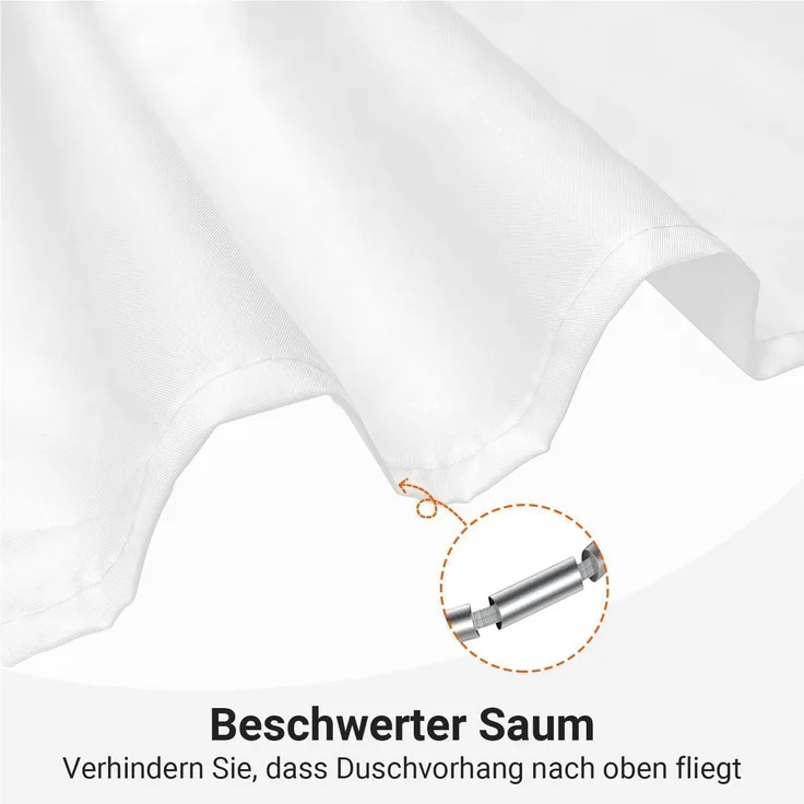 Duschvorhang 200x200cm Reinweiß Wasserabweisend Beschwerter Saum Antischimmel – Bild 6