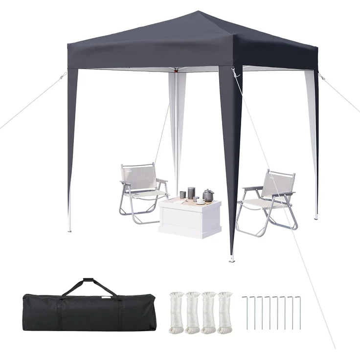 Aoxun Pop Up Pavillon 2x2m Wasserdicht, Metallrahmen-Schutzzelt, Höhe Verstellbar, Faltpavillon 2x2 mit Tragetasche für Camping Party, Grau – Bild 1