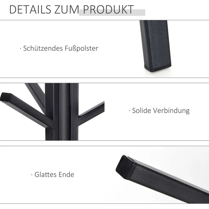 Garderobenständer 45x45x180 cm in Schwarz, Metallgestell mit MDF-Ablage und 8 Haken – Bild 4