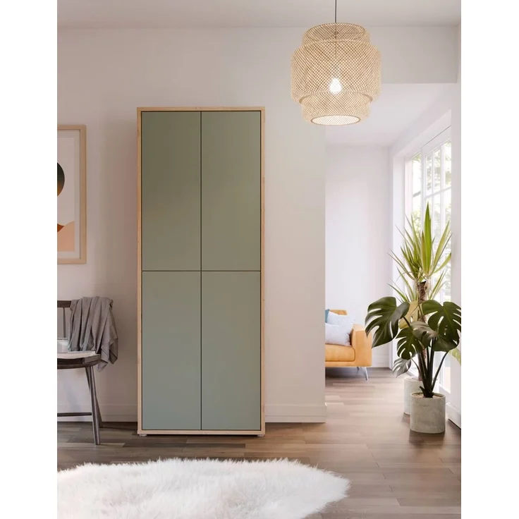 Forte ALICE SPRINGS Schuhschrank 70 80, moderner Flurschrank mit 4 Türen und 8 Einlegeböden, Holzwerkstoff, Salbei / Artisan Eiche Holzdekor, 74,5 cm breit x 191,9 cm hoch x 34,9 cm tief – Bild 2