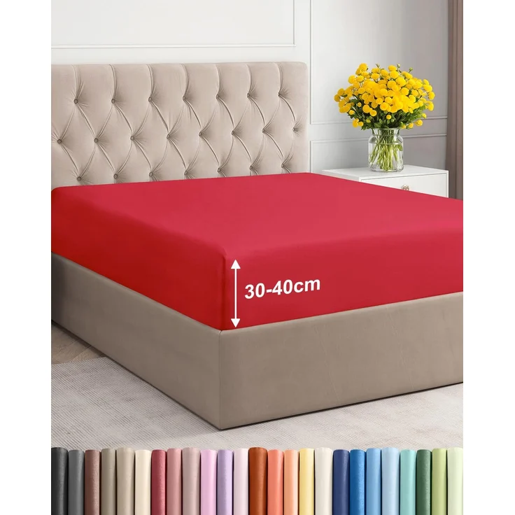 Spannbettlaken 120x200 Mikrofaser Spannbetttuch 40cm (16") Rot | Spannbetttuch, Boxspringbett, Weich, Knitterfrei, Bügelfrei, Atmungsaktiv, Hypoallergen, Rundumgummi, Gebürstet, OEKO-TEX