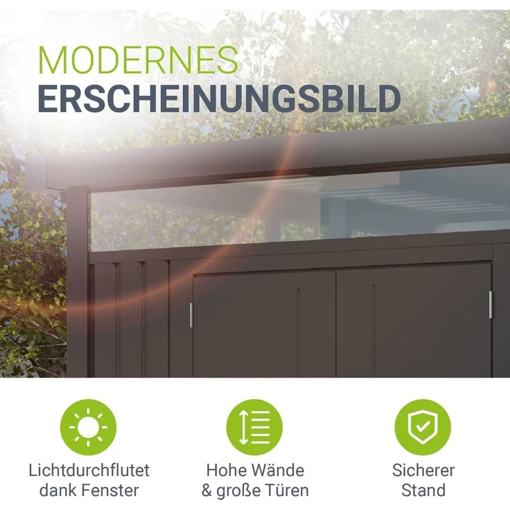 Juskys Gerätehaus Luzern 5,2 m² - Metall Geräteschuppen mit Türen & Fenstern - wetterfest & abschließbar - Fahrradgarage, Gartenhaus - Anthrazit – Bild 6