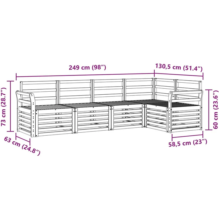 vidaXL Outdoor-Sofagarnitur 5 stk. 5-Sitzer Natur Massivholz Akazie 3374809 – Bild 7