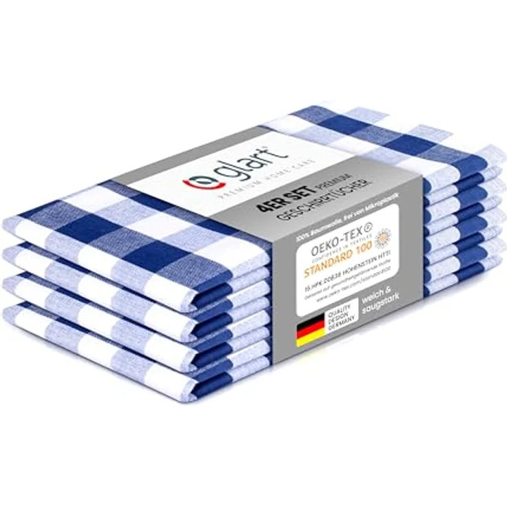 Glart 48BYB Geschirrtücher Baumwolle 4er-Set – 50×70 cm Küchentücher in Bayernkaro – saugstark, fusselfrei & waschbar – Küchenhandtücher zum Abtrocknen & Reinigen – Designed in Germany – Bild 1