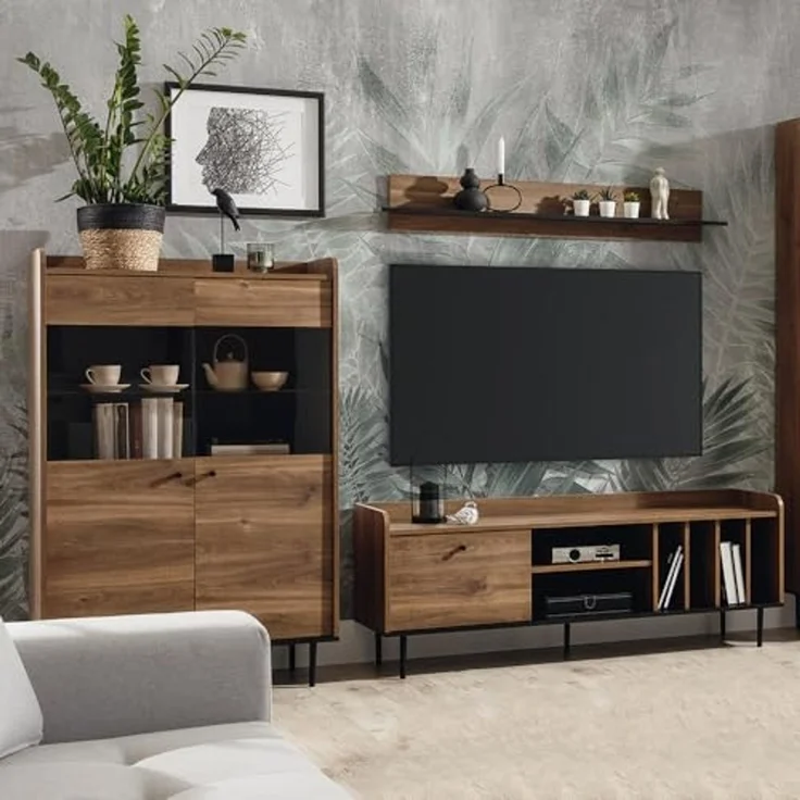 Lomadox Wohnzimmer-Set VAREDO-132, (Mega-Spar-Set, 3-St, 3-tlg), Eiche Nb. Vintage Lowboard Wandboard und Highboard 255/180/40 cm – Bild 1