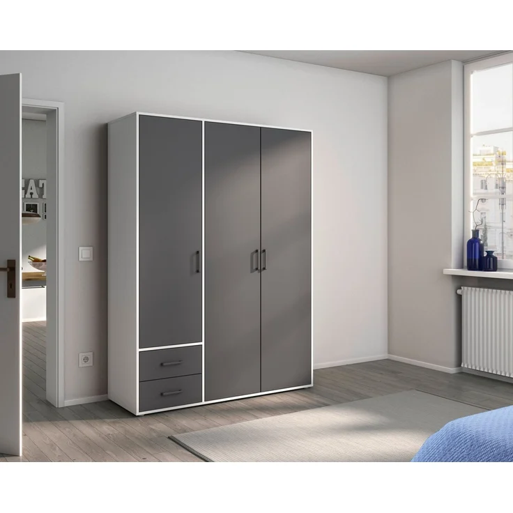 Rauch Möbel 'Voyager' Kleiderschrank, Holz, Grau Metallic | Weiß, Zubehör Classic, Breite 140 cm | mit Schubladen
