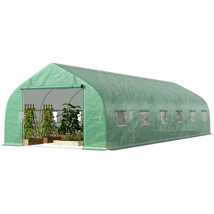 Tunnel-Gartengewächshaus 8x3x2m aus PE und Stahl mit Rolltor und Fenstern, 800.0×300.0×200.0cm, Grün, MELAYR – Bild 2