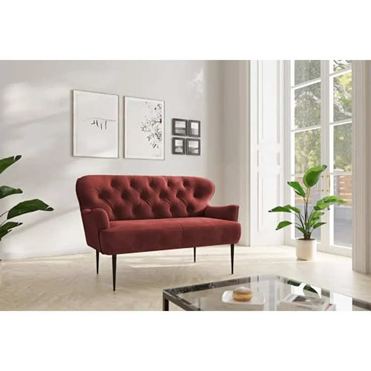 CAVADORE 2-Sitzer Küchensofa Amba, Trendige Sitzbank für Küche oder Esszimmer / 153 x 97 x 87 / Hochwertiges Mikrofaser: Rot – Bild 3