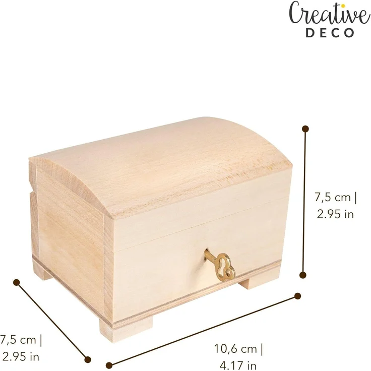 Creative Deco Holzkiste Schatztruhe mit Deckel, Schloss und Schlüssel, Abschließbare Holzbox für Gegenständen, Aufbewahrung und Dekoration – Bild 3