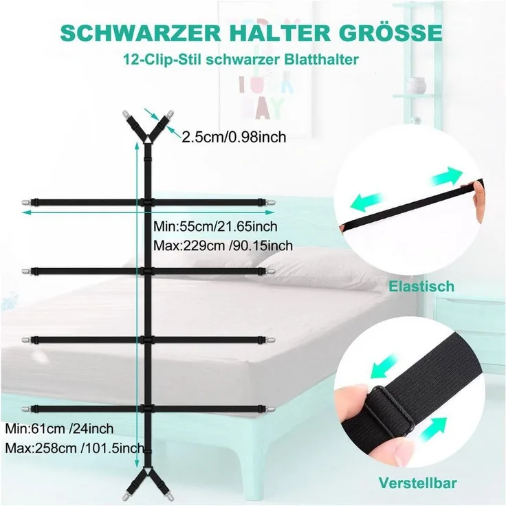 Minicloss Spannbettlaken Verstellbarer Bettlaken-Spanner, Spannhilfe für Bettlaken, (1 Stück), Matratzen-Spanner mit Metallklammer für Bettlaken, Matratze oder Sofa