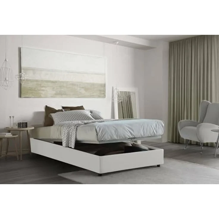 Talamo Italia - Doppelbett Nicole, Bettkasten mit Stoffbezug, 100 % Made in Italy, Öffnung vorne, geeignet für Matratzen 120 x 190 cm, Weiß – Bild 4