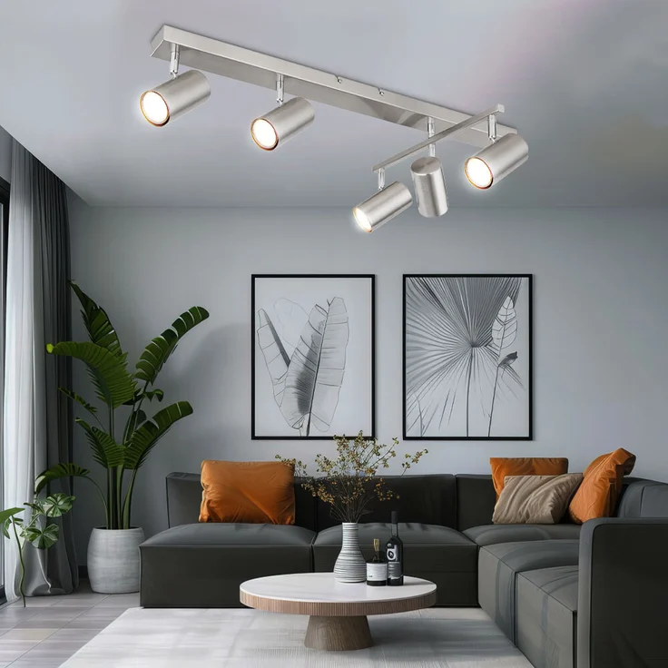 Spotlampe, Metall, Nickel matt, 5 Flammig, L 70cm – Bild 2