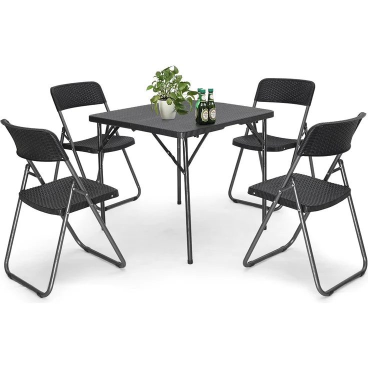 Sekey Gartengarnitur Set, Garten-Essgruppe 4 Personen, Balkonset Balkonmöbel Set 4 Stühle mit Tisch, Klappbar Gartentisch mit Stühlen Set Terrassenmöbel für Terrasse, Balkon, Bistro, Garten – Bild 1