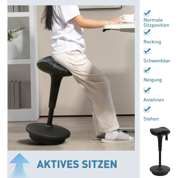 Bürohocker mit Schwenkfunktion, ergonomischer Hocker, höhenverstellbar 65,5-83,5 cm 120° schwarz schwarz--Schwarz--83.5x34x34cm--YOUDENOVA – Bild 7
