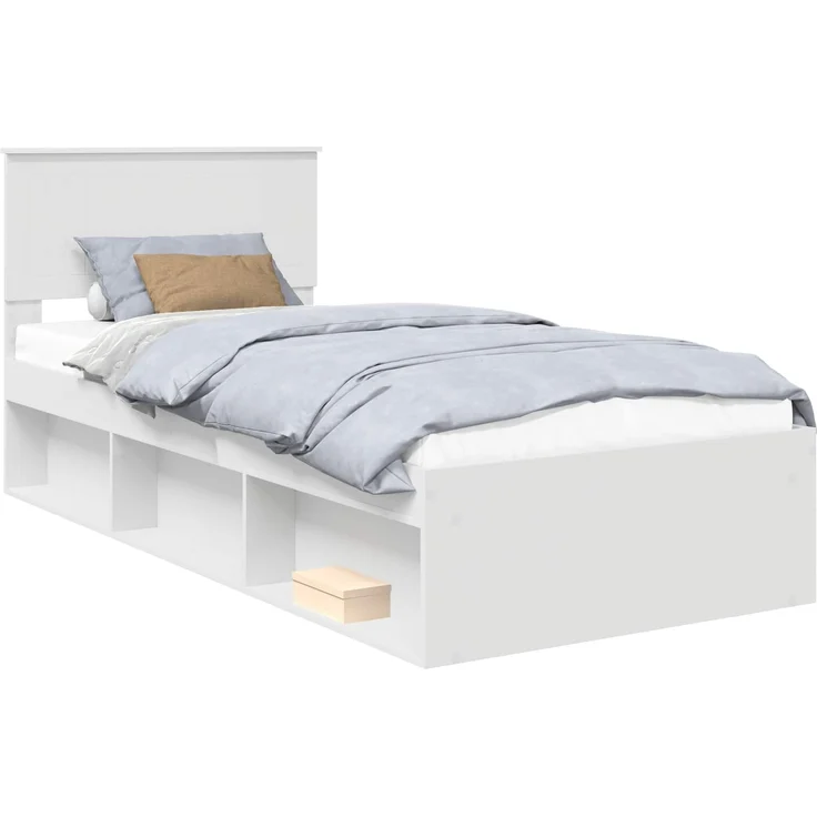 vidaXL Bettrahmen mit Kopfteil Weiß 90 x 200 cm Massives Kiefernholz 3410645 – Bild 1
