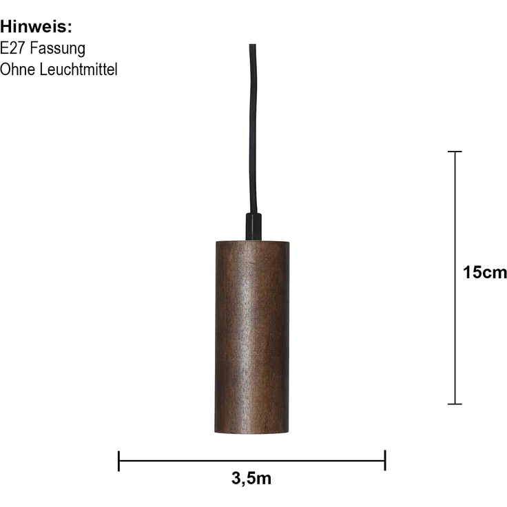 Lampenaufhängung ,Tub' aus Holz, E27 Fassung, 3,5m Kabellänge, mit Stecker – Bild 5