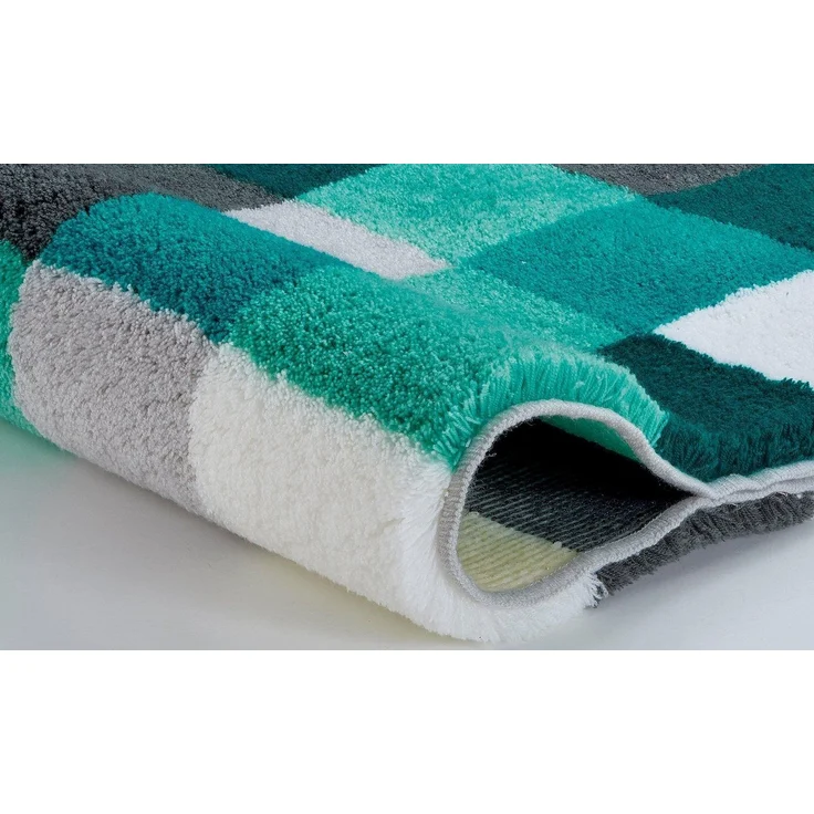 Kleine Wolke Badematte Caro, Höhe 25 mm, rutschhemmend beschichtet, fußbodenheizungsgeeignet, Kunstfaser, quadratisch, WC Vorleger mit Ausschnitt, Badteppich, modernes Karo-Muster, Pastell-Farben, waschbar – Bild 2