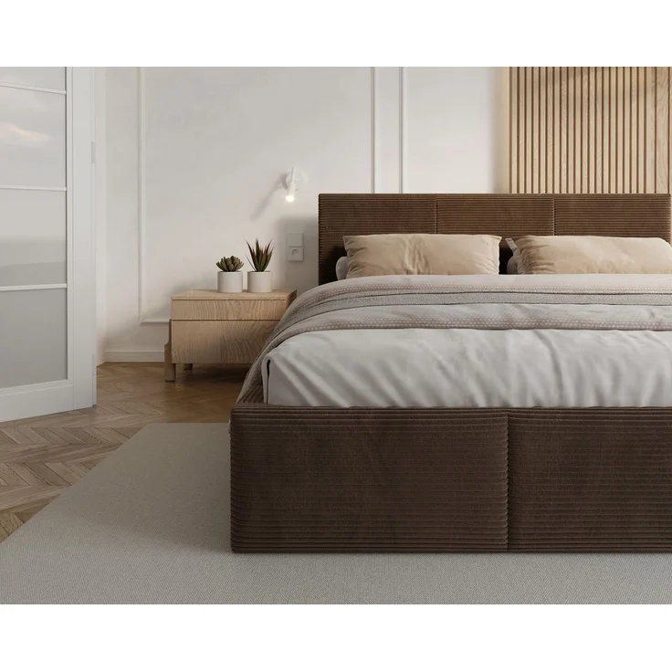thematys Polsterbett mit Bettkasten & Lattenrost – Stauraumbett Cord 140x200cm, mit 23 cm Taschenfederkern-Matratze H2, Braun – Bild 5
