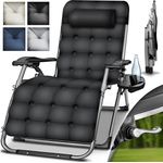 tillvex® Liegestuhl klappbar bis 200 kg Beige | Sonnenliege wetterfest für Balkon, Garten & Terrasse | Outdoor Liege verstellbar mit dickem Polster | Relaxliege mit Nackenkissen, Getränkehalter & Auflage