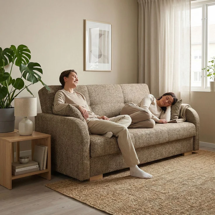 Wohnero24 Schlafsofa POLINA 3 155x95 cm 133x195 cm mit Bettkasten 3 Sitzer Sofa mit Schlaffunktion ausziehbar großes Schlafsofa für Wohnzimmer - Braun – Bild 1