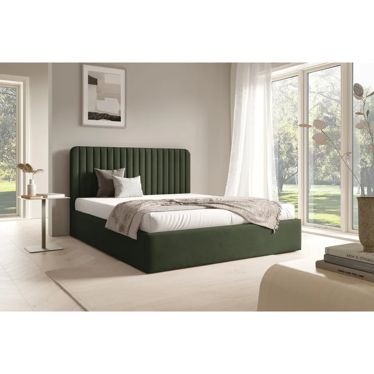 MEBLINI Polsterbett 140x200 mit Lattenrost ohne Matratze – BRIATORE – Grün Samt – Doppelbett mit Bettkasten - Stauraumbett - Kopfteil Bett mit Stauraum