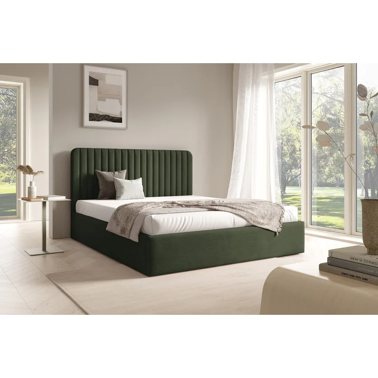 MEBLINI Polsterbett 140x200 mit Lattenrost ohne Matratze – BRIATORE – Grün Samt – Doppelbett mit Bettkasten - Stauraumbett - Kopfteil Bett mit Stauraum – Bild 1