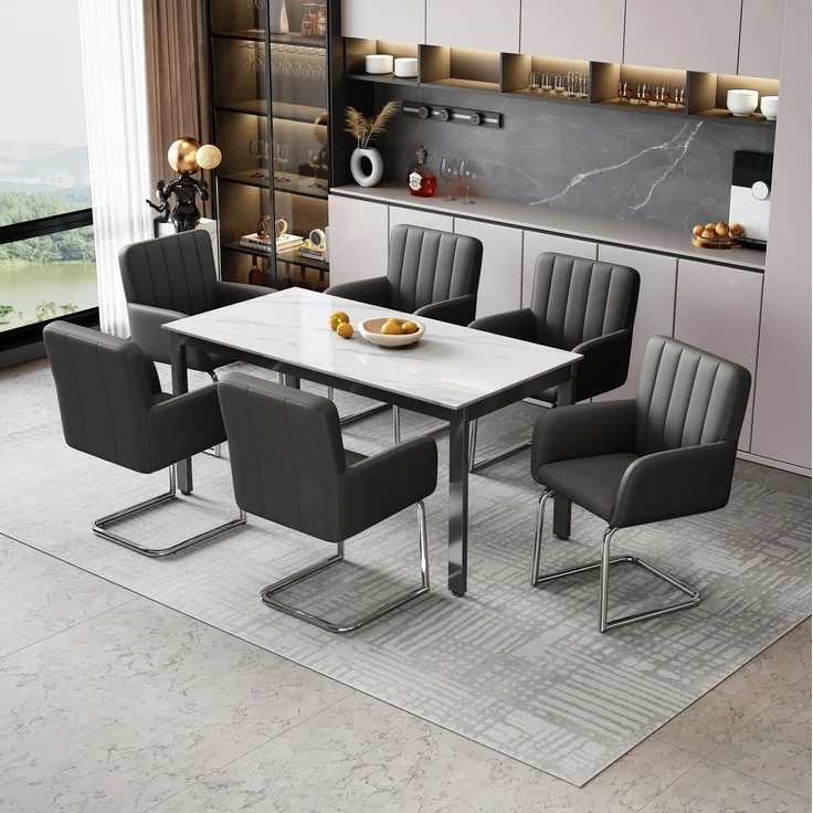 Esszimmerstuhl 56x57x86 cm im 4er-Set aus Kunstleder mit Metallgestell und ergonomischer Rückenlehne – Bild 2