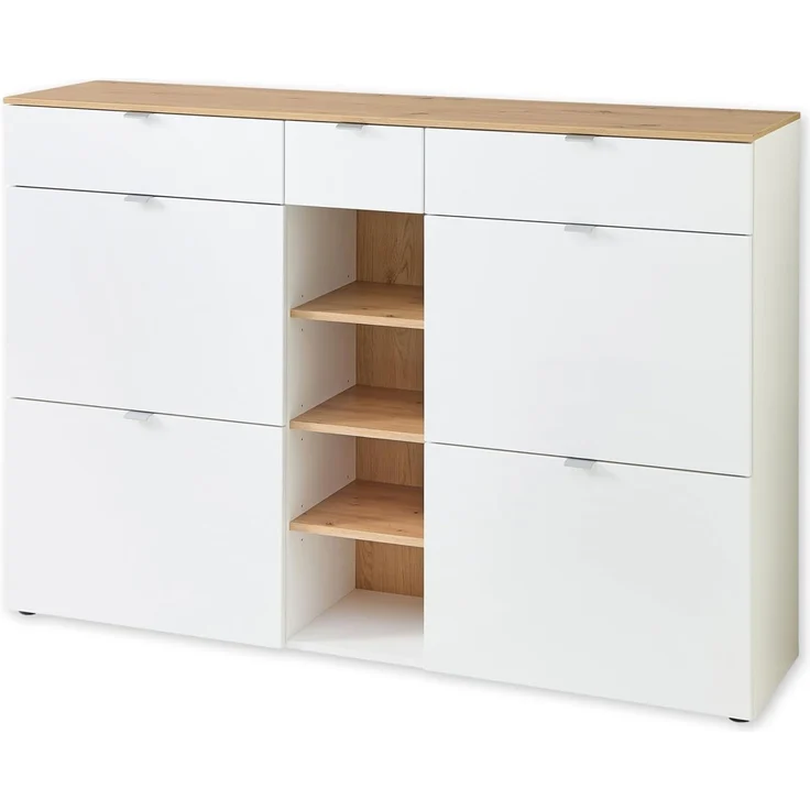 BARI Schuhschrank in Weiß, Artisan Eiche Optik FSC-zertifiziert - Modernes Schuhregal mit viel Stauraum für Ihre Schuhe - 148 x 103 x 38 cm (B/H/T)