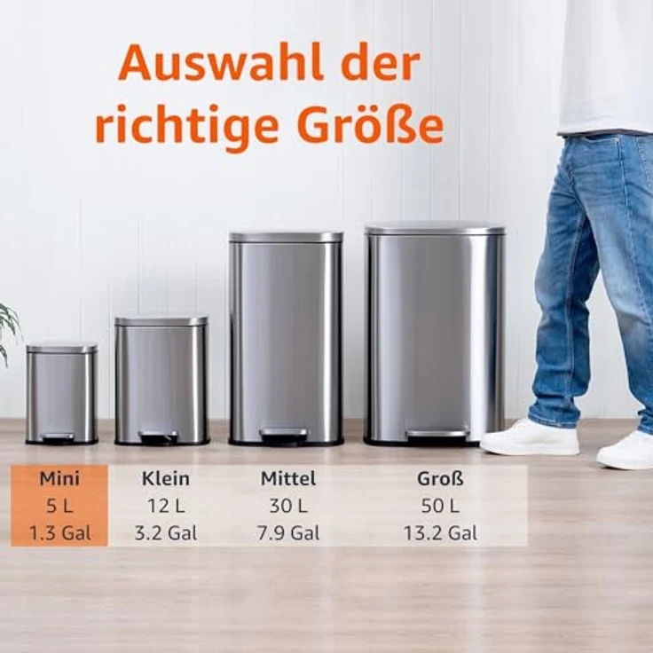 AmazonBasics Rechteckiger, sanft schließender Mülleimer,5 l, satiniert Nickelfarben – Bild 5